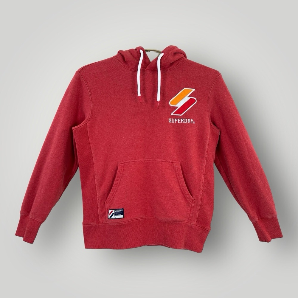 Super Dry Hoodie Men M Long Slv Faded Red Y2K Heavy Premium Pullover Sweatshirt